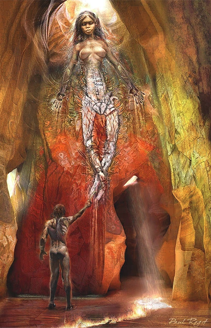 Paul-Roget painting of an Aboriginal woman rock painting and the male artist